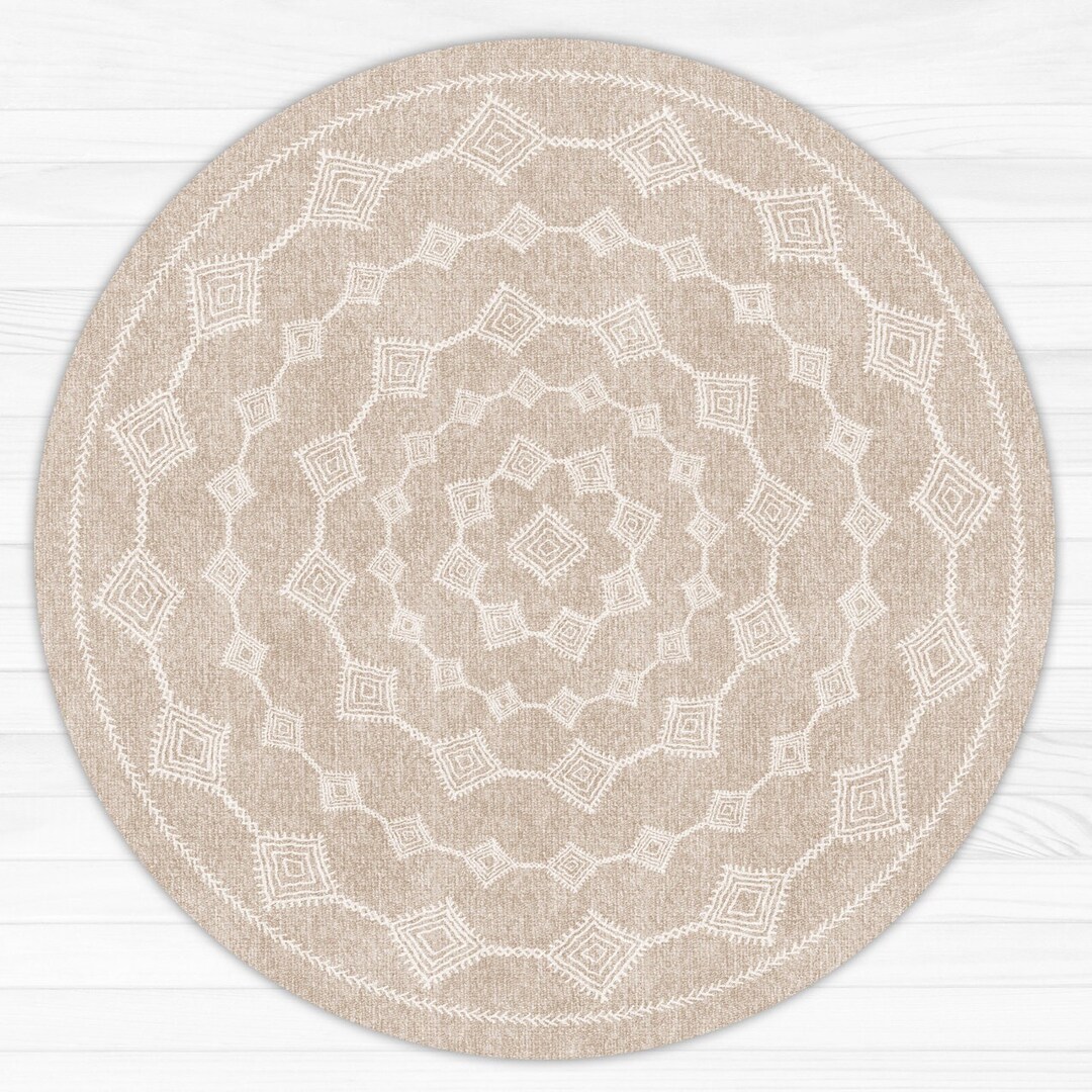 Round Vinyl Table Runner in Beige and White With Boho Design - Etsy