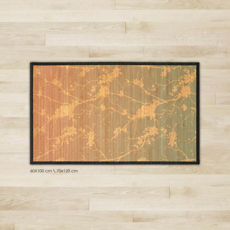 Printed Bamboo rug bamboo carpet Blossom tree pattern on Etsy