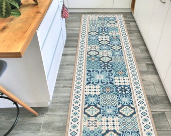 Turquoise Eclectic Tile Vinyl Floor Mat: Kitchen & Home Decor