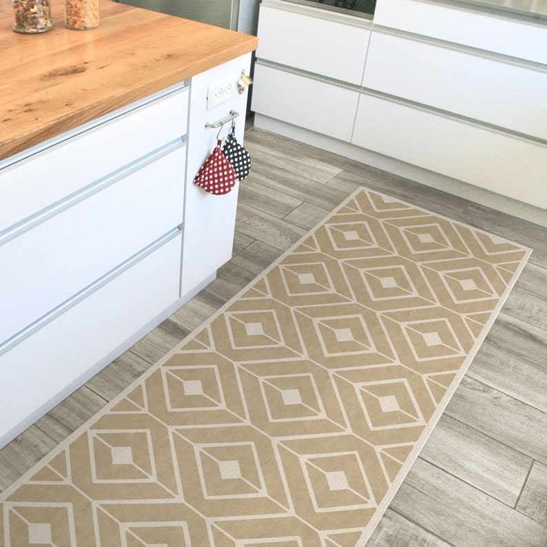 Beige kitchen runner rug. kitchen floor runner with geometric Etsy
