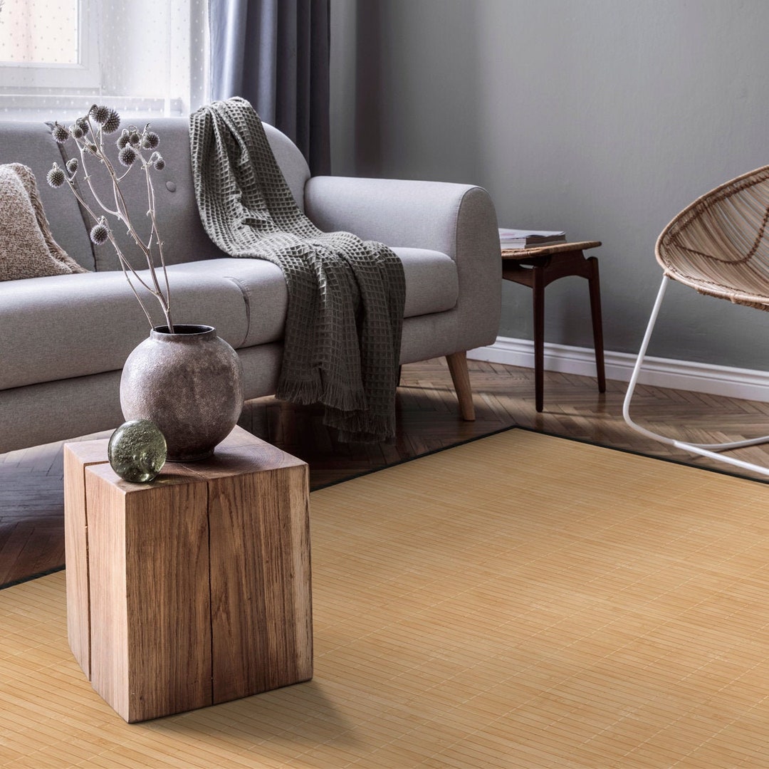 Natural Bamboo Rug: Unprinted Wood Mat, Slip-resistant Backing - Etsy