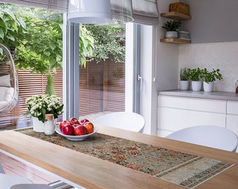 NOUVEAU - Chemin de table en vinyle à motif de carreaux mélangés inspiré du style ethnique espagnol en gris foncé. Chemin de table. Chemin de table en PVC.