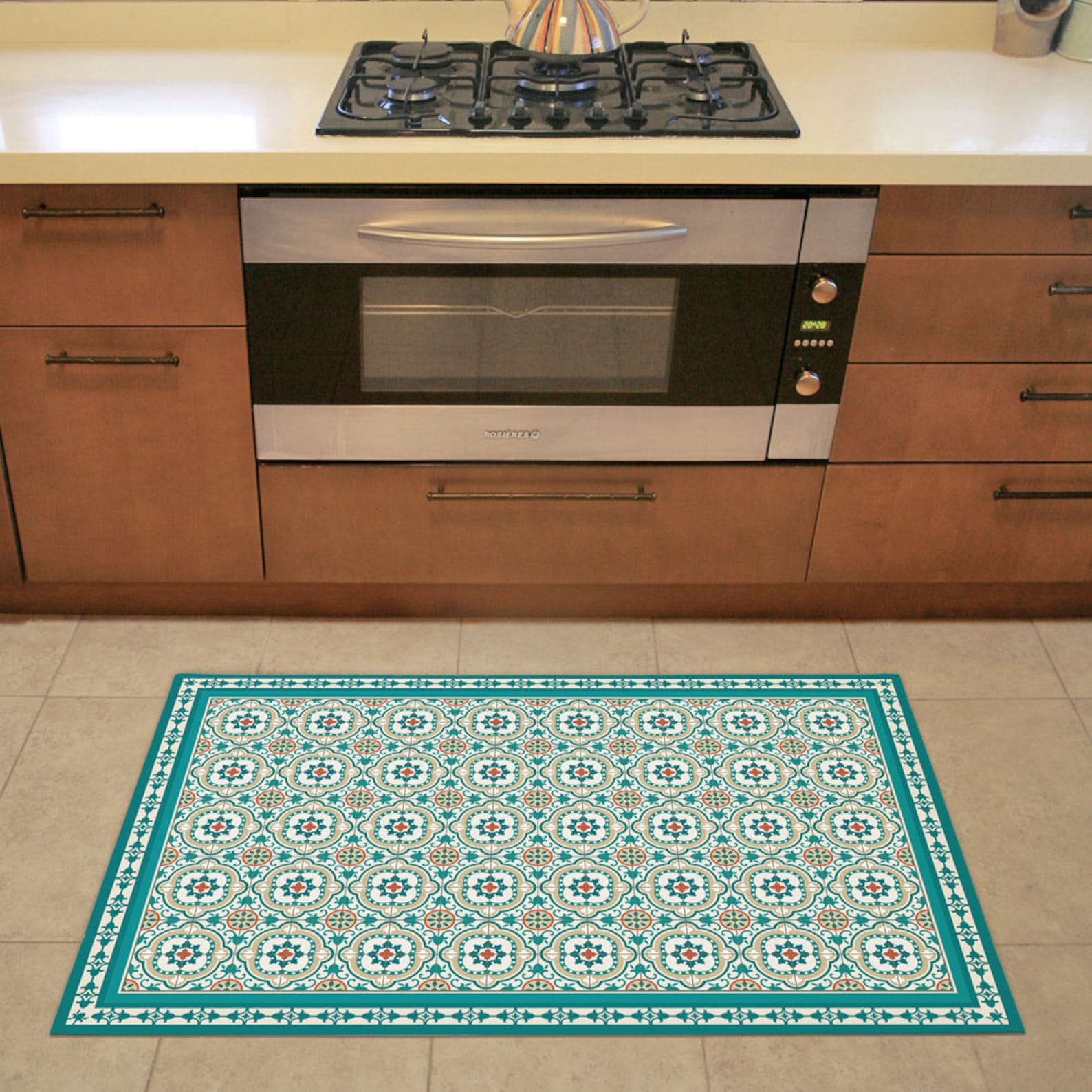 Turquoise Vinyl floor mat with decorative Spanish tiles Etsy