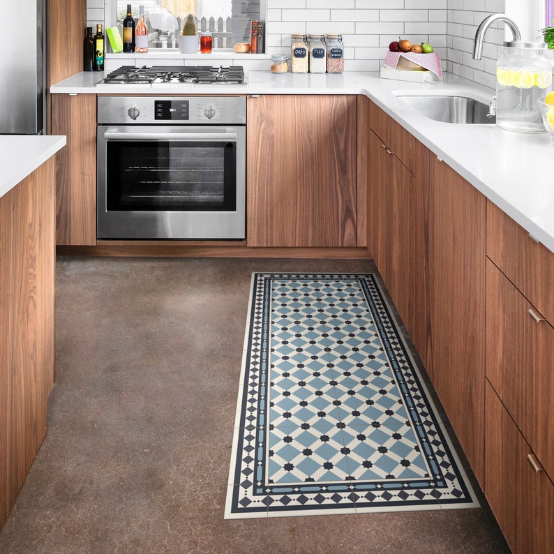 Moroccan Tiles in Blue. Vinyl Floor Mat With Zellige Mosaic Etsy