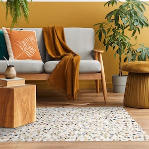 NOUVEAU-Tapis de sol en terrazzo 1, style scandinave, tapis moderne, tapis décoratif en linoléum pour toutes les pièces de la maison, PVC, tapis design géométrique.