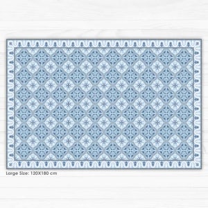 Blue PVC Area Rug. Tiles Pattern Printed on Vinyl Floor Mat, PVC Carpet ...
