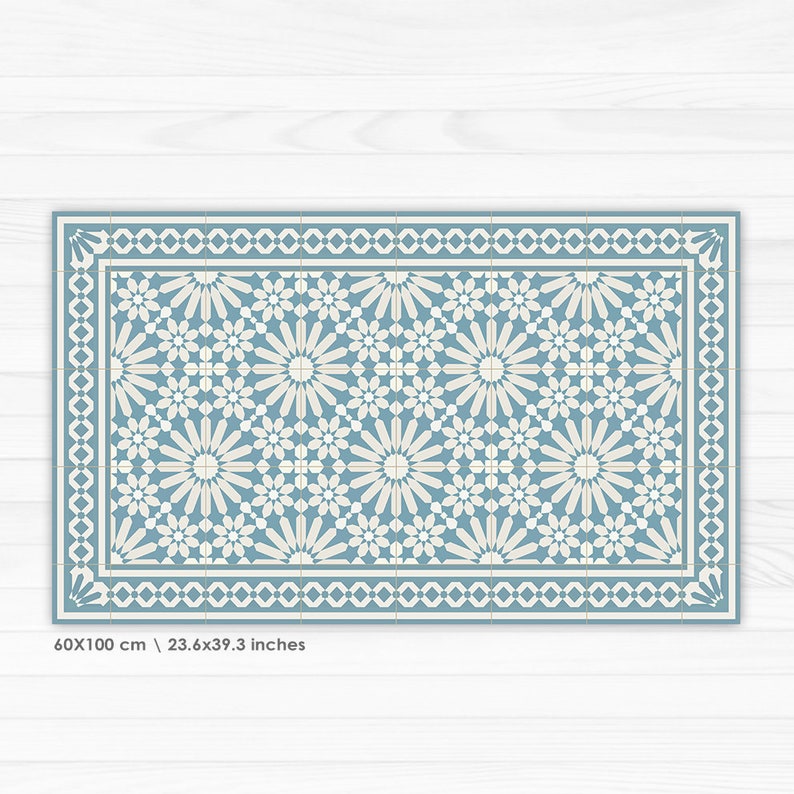Light Blue Vinyl Floor Mat With Moroccan Tiles Design. Etsy UK