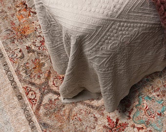 Red Spanish Style Vinyl Floor Mat: Ethnic Tile Pattern