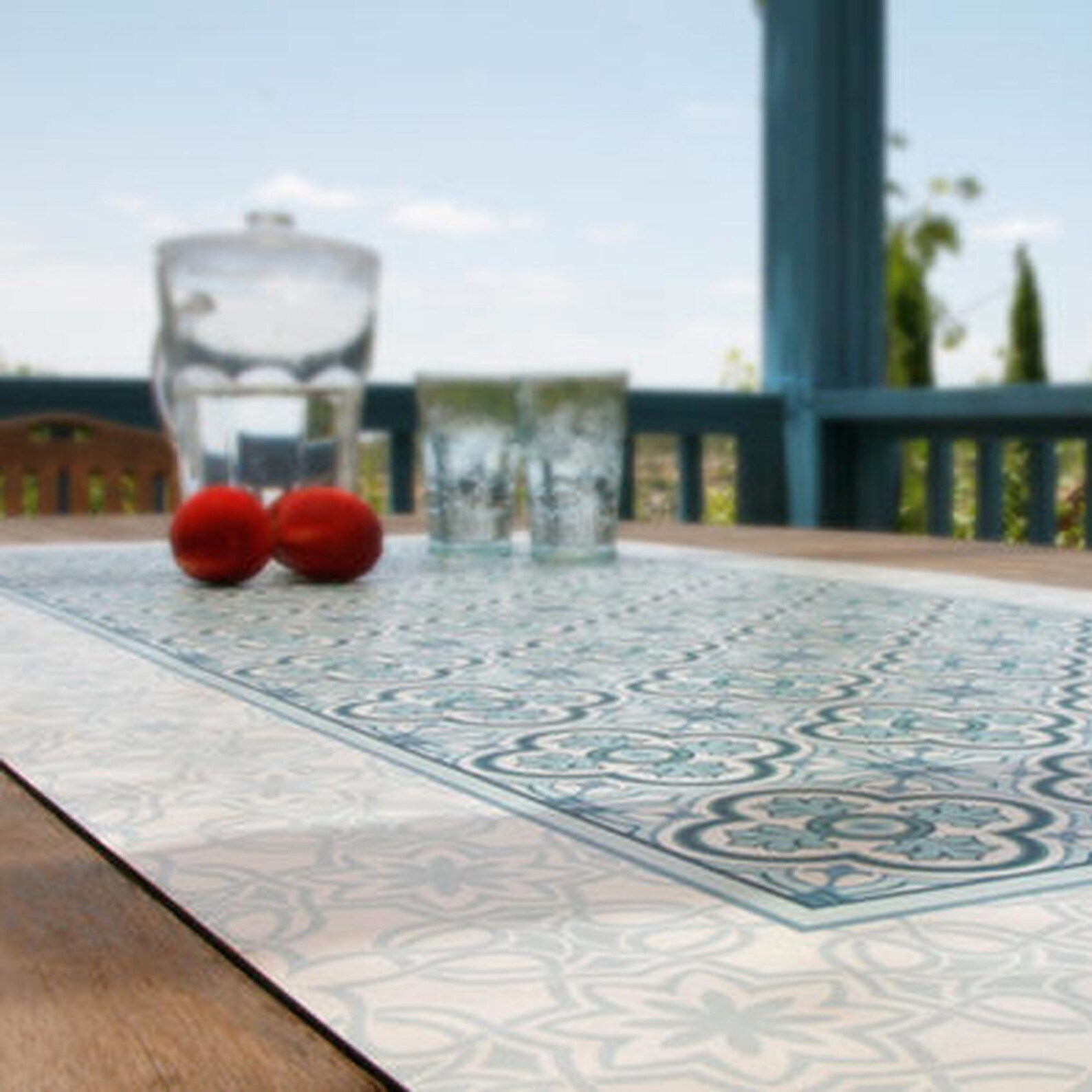 Vinyl Table Runner in Turquoise and White . Elegant Vinyl Etsy