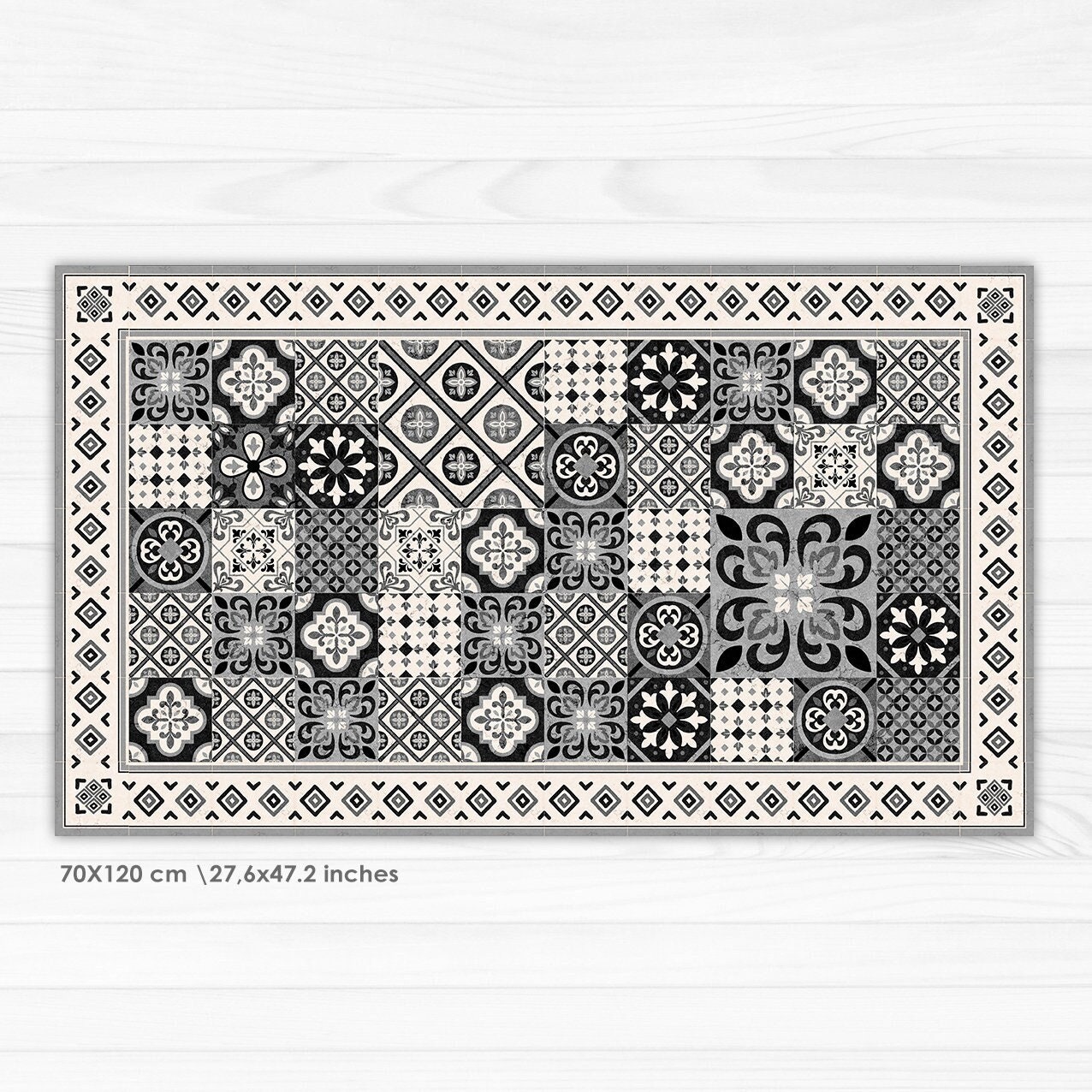PVC vinyl mat linoleum rug Free Shipping Mix Tiles Pattern 313 – black &  white –