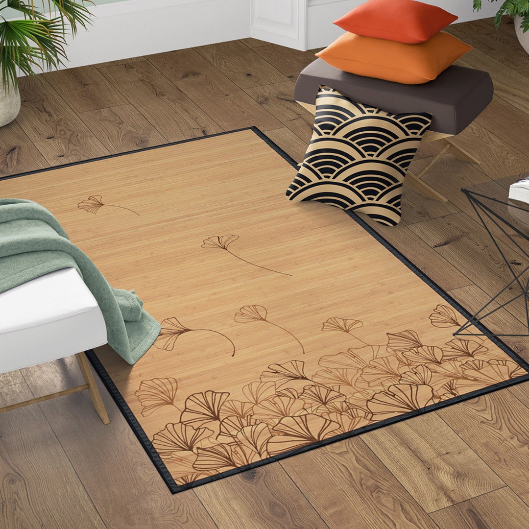 Alfombra de área tejida de madera de bambú antideslizante para sala de  estar, habitación de los niños, decoración interior/exterior, alfombras de