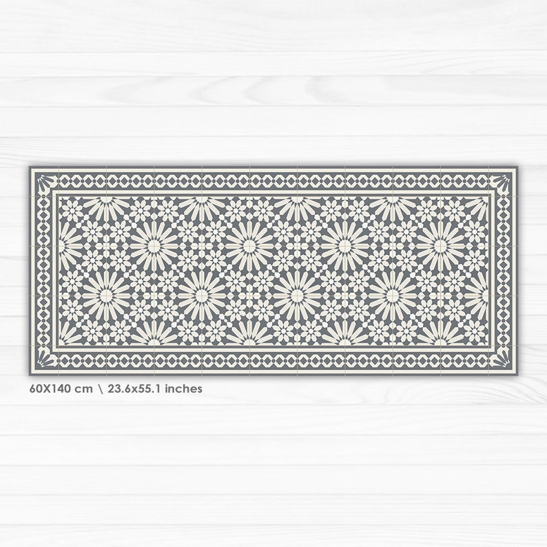 Kitchen floor mat with gray Moroccan tiles deisgn. Kitchen mat, door mat, pet mat. Grey Zellige floor tiles. image 7