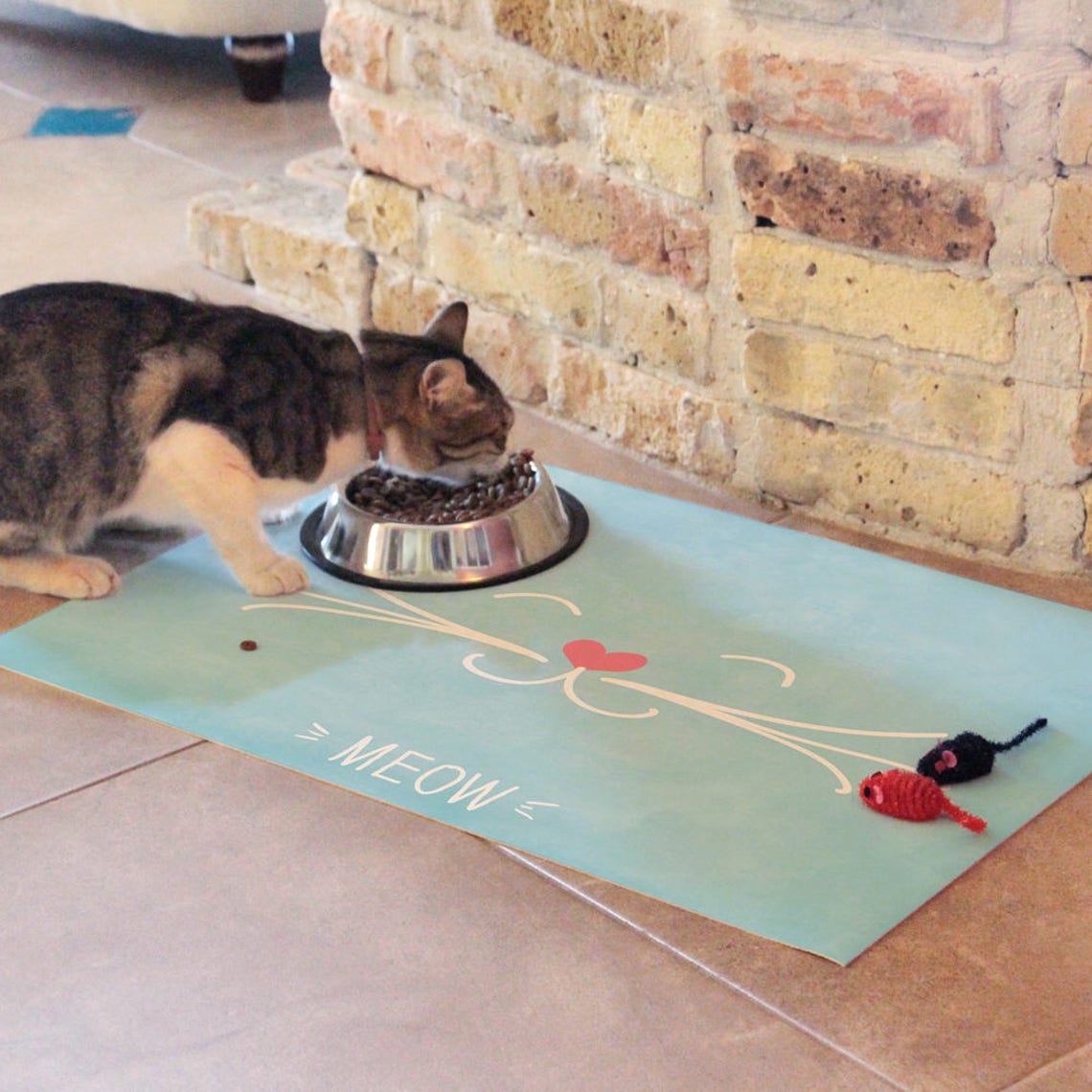 Cat Placemat. Vinyl Cat Mat With Illustration in Blue. Pet Etsy UK