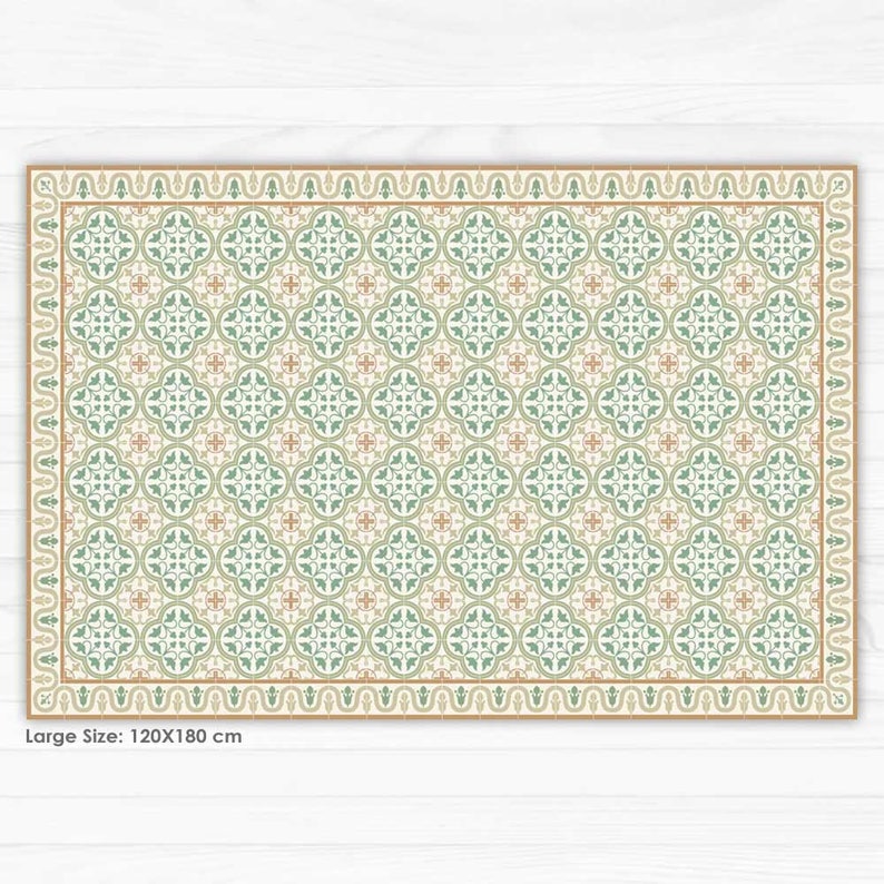 Linoleum Rug Printed With Green Tiles Pattern, With Decorative Border ...
