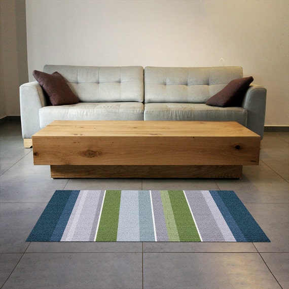 Printed Linoleum Rug Strips In Green Blue And Grey Art Etsy