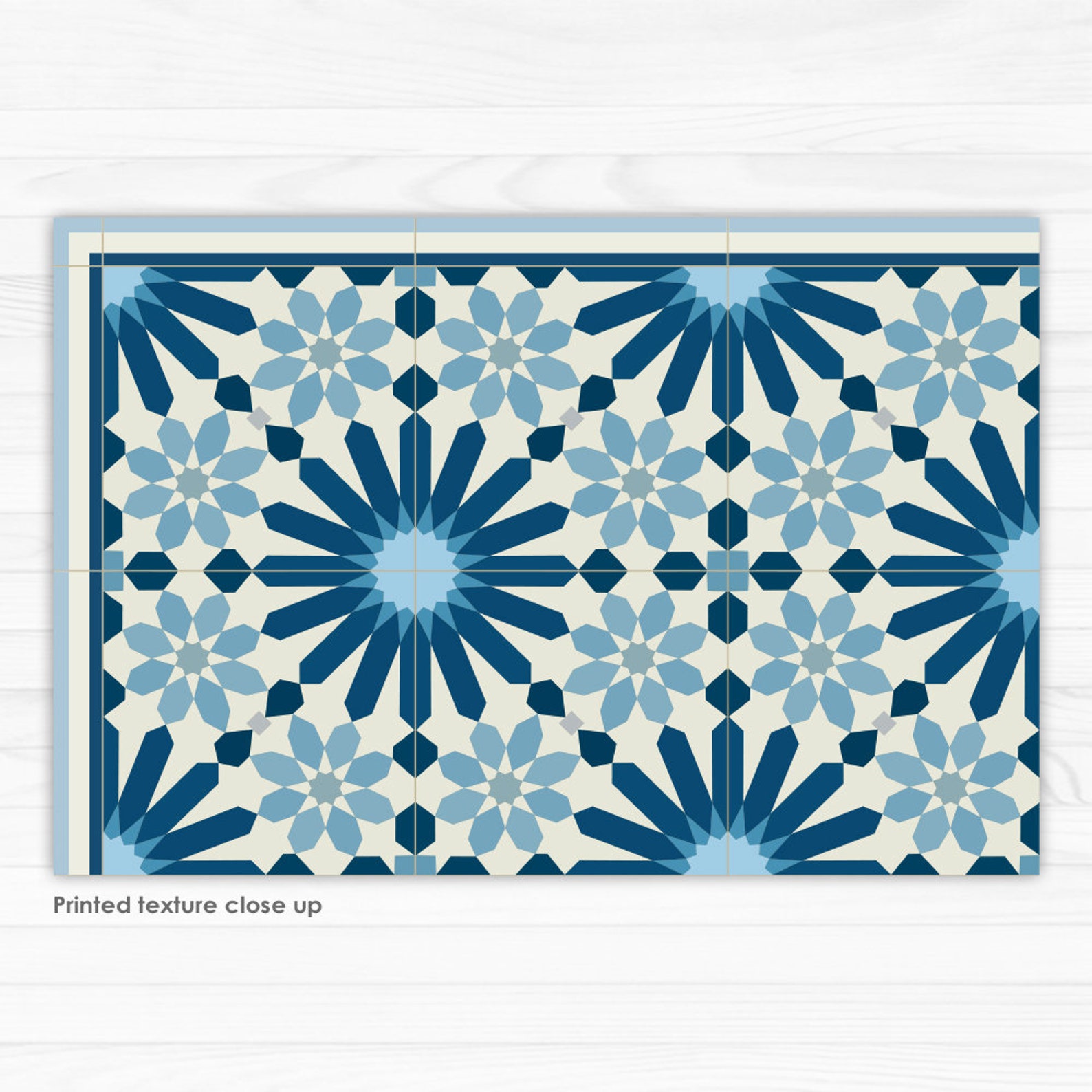 Dark Blue Kitchen Mat Vinyl Floor Mat With Moroccan Tiles Etsy