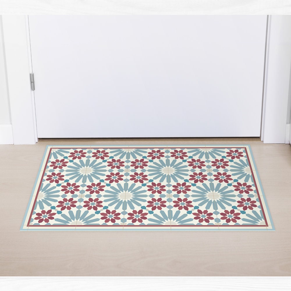 Vinyl Floor Mat - Yellow + Teal Flower Tile Pattern – BSEID