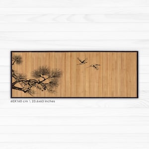 Bamboo rug Cranes illustration in black and grey, Art Mat image 6