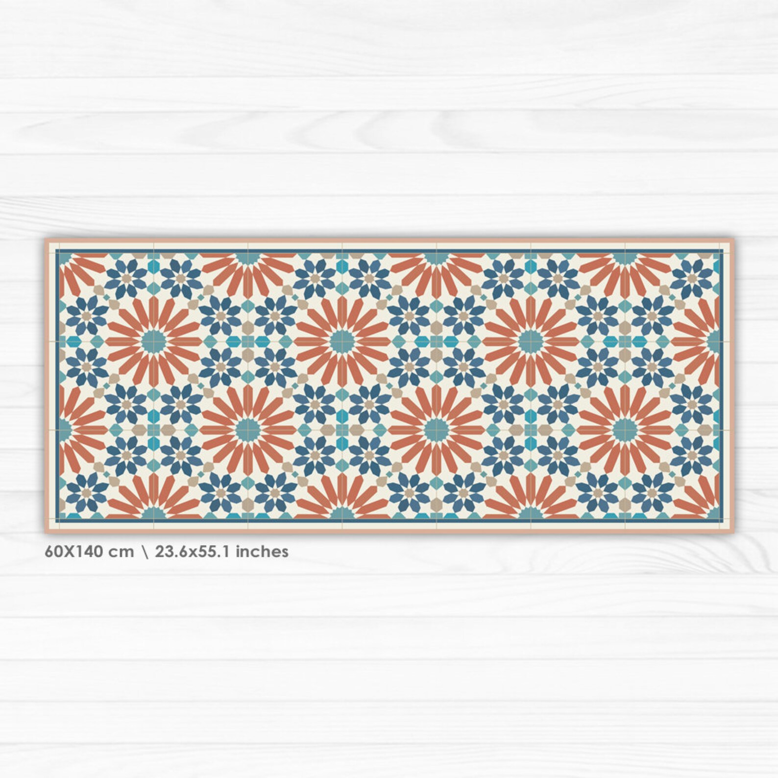 Kitchen Vinyl Floor Mat With Orange and Blue Moroccan Style Etsy
