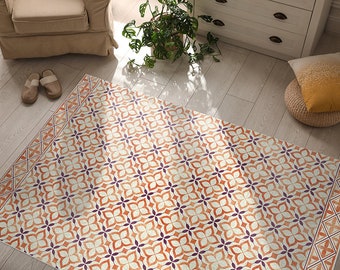 Moroccan Tile Vinyl Floor Mat: Brown & Purple, Indoor Outdoor Rug