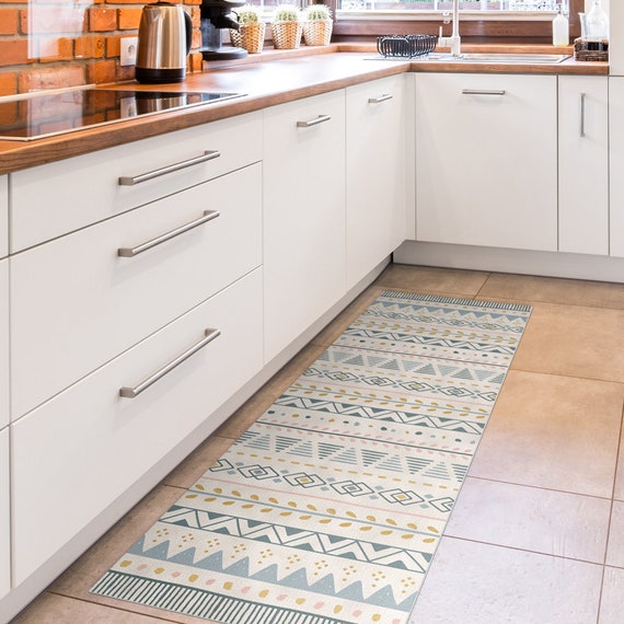 Geometric Kitchen Rug, Pink, Gold and Gray Design. Kitchen Decor, Kitchen  Floor Mat, Pet Mat, Door Mat. Scandinavian Rug, Vinyl Floor Mat. 