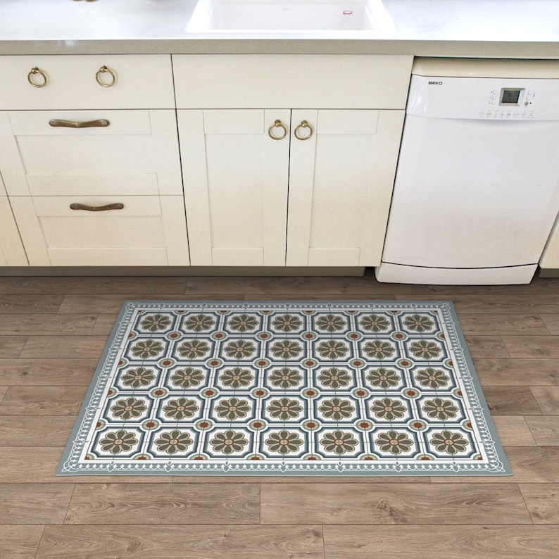 Elegant Grey Linoleum Rug Area Rug Vinyl Mat With Tiles and Etsy