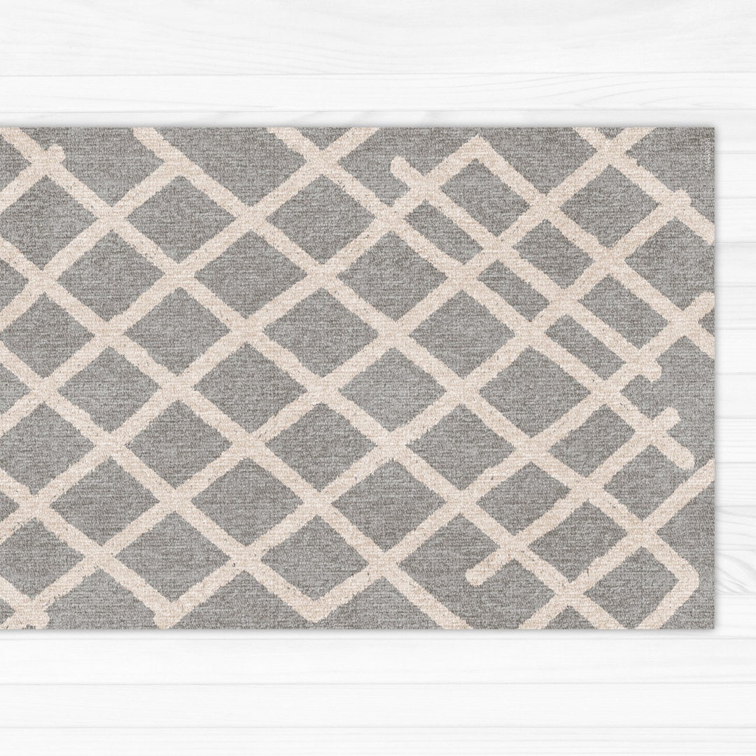 Grey Pattern Rug Mat Geometric Gray Vinyl Floor Mat With Boho Chic Design. Free Drawn Strips ...