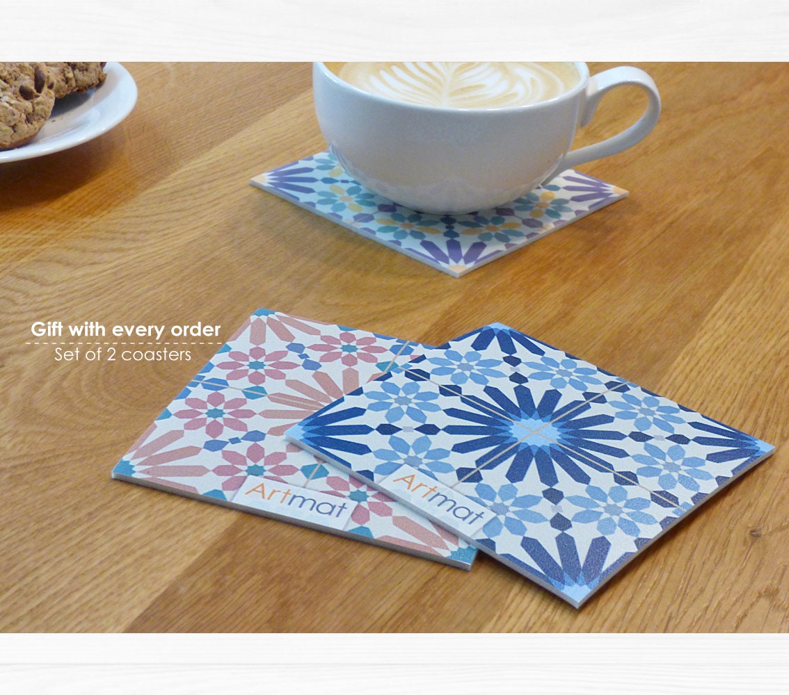 Vinyl area rug Blue graphic leaves design printed on PVC | Etsy