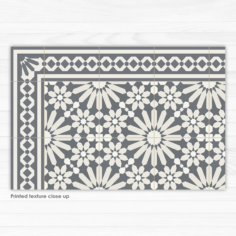 Kitchen floor mat with gray Moroccan tiles deisgn. Kitchen mat, door mat, pet mat. Grey Zellige floor tiles. image 4