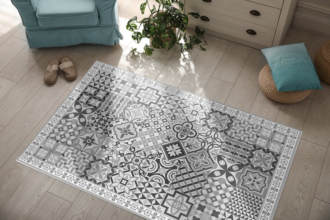 NEW Gray Vinyl Floor Mat With Decorative Tiles Pattern. Etsy Australia