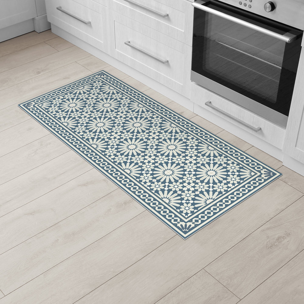 Purple Vinyl Floor Mat, Kitchen Floor Mat, With Moroccan Tiles Design.  Vinyl Rug, Zellige Tiles. Vinyl Kitchen Rug, Bath Mat, Kitchen Decor. 
