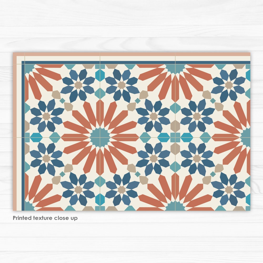 Kitchen vinyl floor mat with orange and blue Moroccan style Etsy