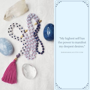 Manifesting Mala - Moonstone - 108 mala - Meditation Beads - Self Care Gifts - Lapis Lazuli - Blue Lace Agate - Mala Necklace - Mindfulness