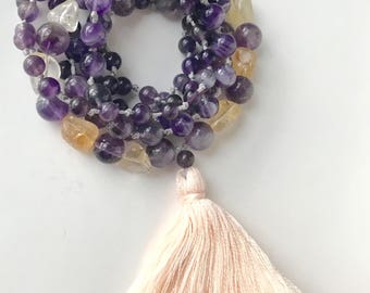 Long Amethyst Necklace - February Birthstone Jewelry - Amethyst Jewelry - Statement Necklace - Amethyst Mala Necklace - Gifts for Her