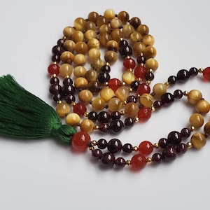 Collana di Mala con occhio di tigre - mala naturale di pietre preziose - gioielli chakra plexus solari - 108 mala - perline di meditazione - collana di pietre preziose naturali