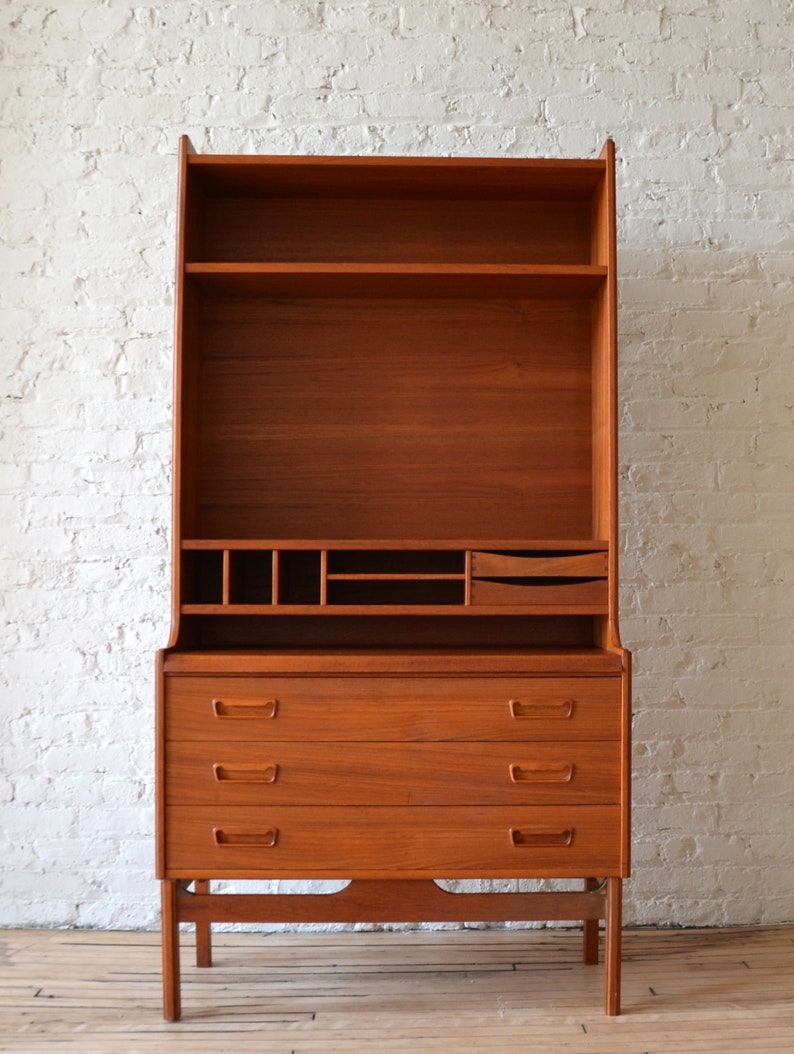 Mcm Dyrlund Danish Teak Tall Secretary Desk Cabinet Etsy