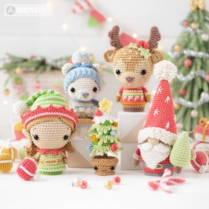 Christmas Crochet Pattern Mini Amigurumi Set Gnome Santa Sleigh Elf Deer Christmas Tree Bear DIY Decorations Ornament Tutorial PDF file image 4