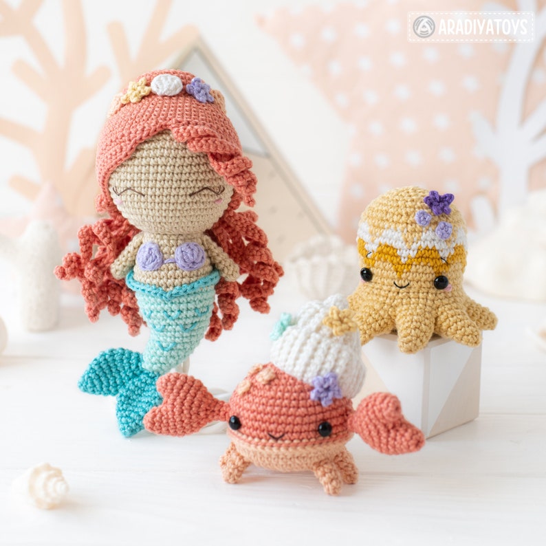 Kawaii Ocean Minis from AradiyaToys Minis collection / crochet patterns Amigurumi tutorial PDF file / crochet mermaid / amigurumi triton image 4