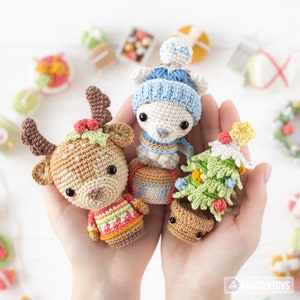 Christmas Crochet Pattern Mini Amigurumi Set Gnome Santa Sleigh Elf Deer Christmas Tree Bear DIY Decorations Ornament Tutorial PDF file image 10