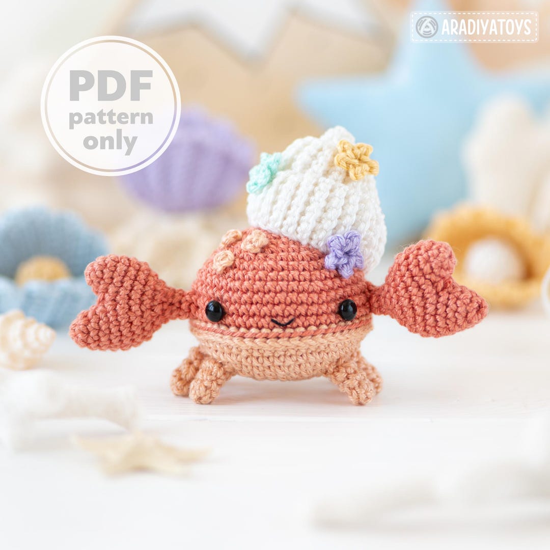 Patrón de crochet de cangrejo kawaii amigurumi AradiyaToys, criaturas ...