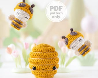 2-in-1 crochet beehive & bees pattern, amigurumi DIY (PDF pattern) by AradiyaToys Olka Novytska