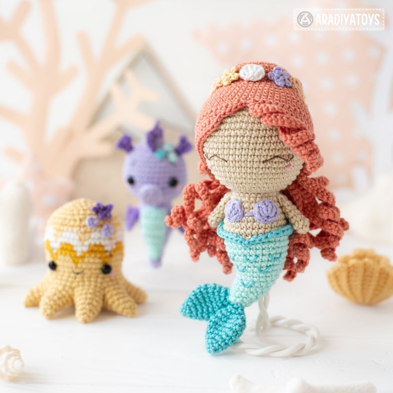 Kawaii Ocean Minis from AradiyaToys Minis collection / crochet patterns Amigurumi tutorial PDF file / crochet mermaid / amigurumi triton image 6
