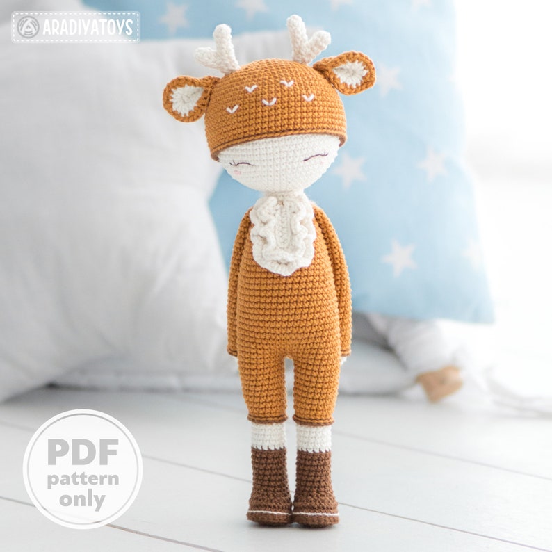 Friendy Annie the Deer from AradiyaToys Friendies collection / doll crochet pattern by AradiyaToys Amigurumi tutorial PDF file image 1