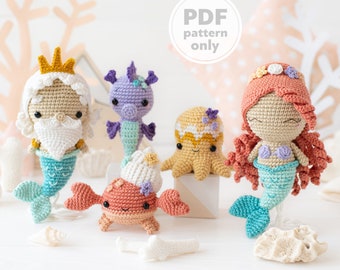 Kawaii Ocean Minis from “AradiyaToys Minis” collection / crochet patterns (Amigurumi tutorial PDF file) / crochet mermaid / amigurumi triton