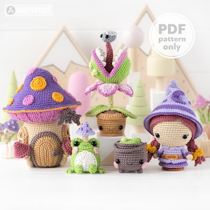 5-in-1 Midnight Swamp Häkelanleitung „Mini Kingdom“ Sammlung halloween AradiyaToys Amigurumi Anleitung PDF Datei Hexe Frosch Venus Fliegenfalle