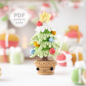 kawaii mini Christmas tree crochet pattern amigurumi tutorial AradiyaToys new year festive decor ornament xmas season DIY lesson PDF file