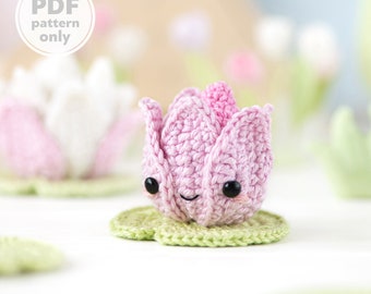 Amigurumi Flower Crochet Pattern Water Lily Lotus Flower Amigurumi Pattern Tutorial PDF File Keychain Beginner Friendly Handmade DIY Digital