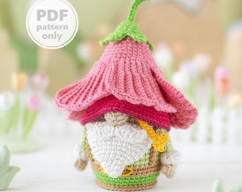 Amigurumi Blumenzwerg Häkelanleitung PDF von AradiyaToys Mini Kingdom Hibiskushut Garten Blumen DIY handgemachte Anleitung