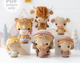 Crèche de Noël au crochet motif berger chameau ange bœuf veau taureau Noël Mini Amigurumi motifs animaux scène de la Nativité (fichier PDF tutoriel)