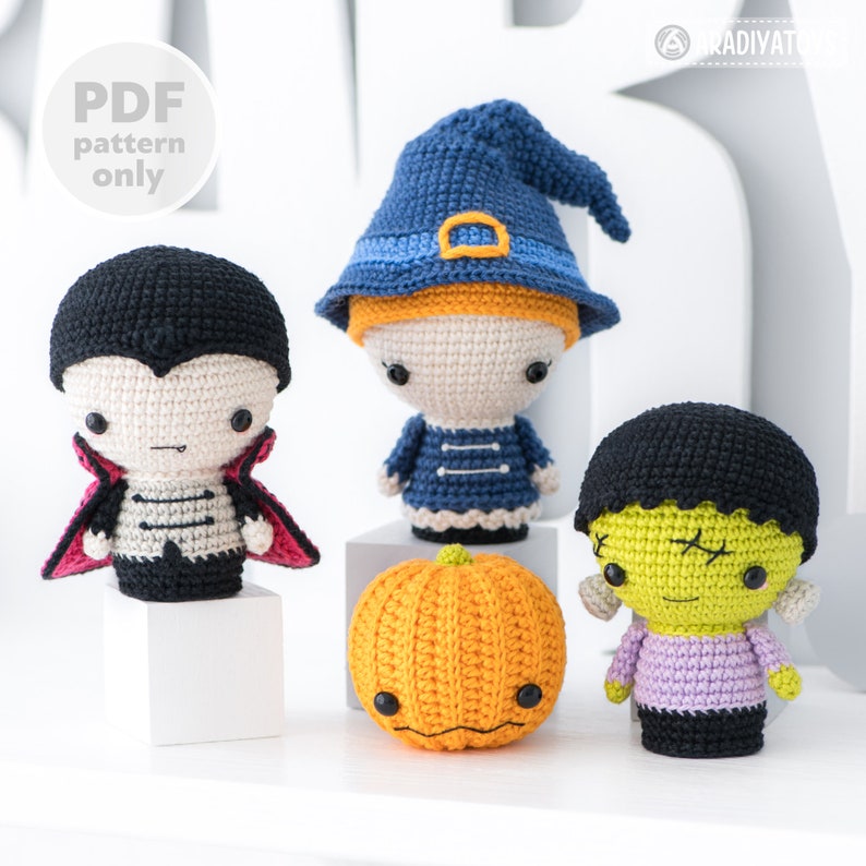 Halloween Minis set from AradiyaToys Minis collection / crochet patterns / Amigurumi PDF tutorial file / crochet mini / halloween crochet image 1